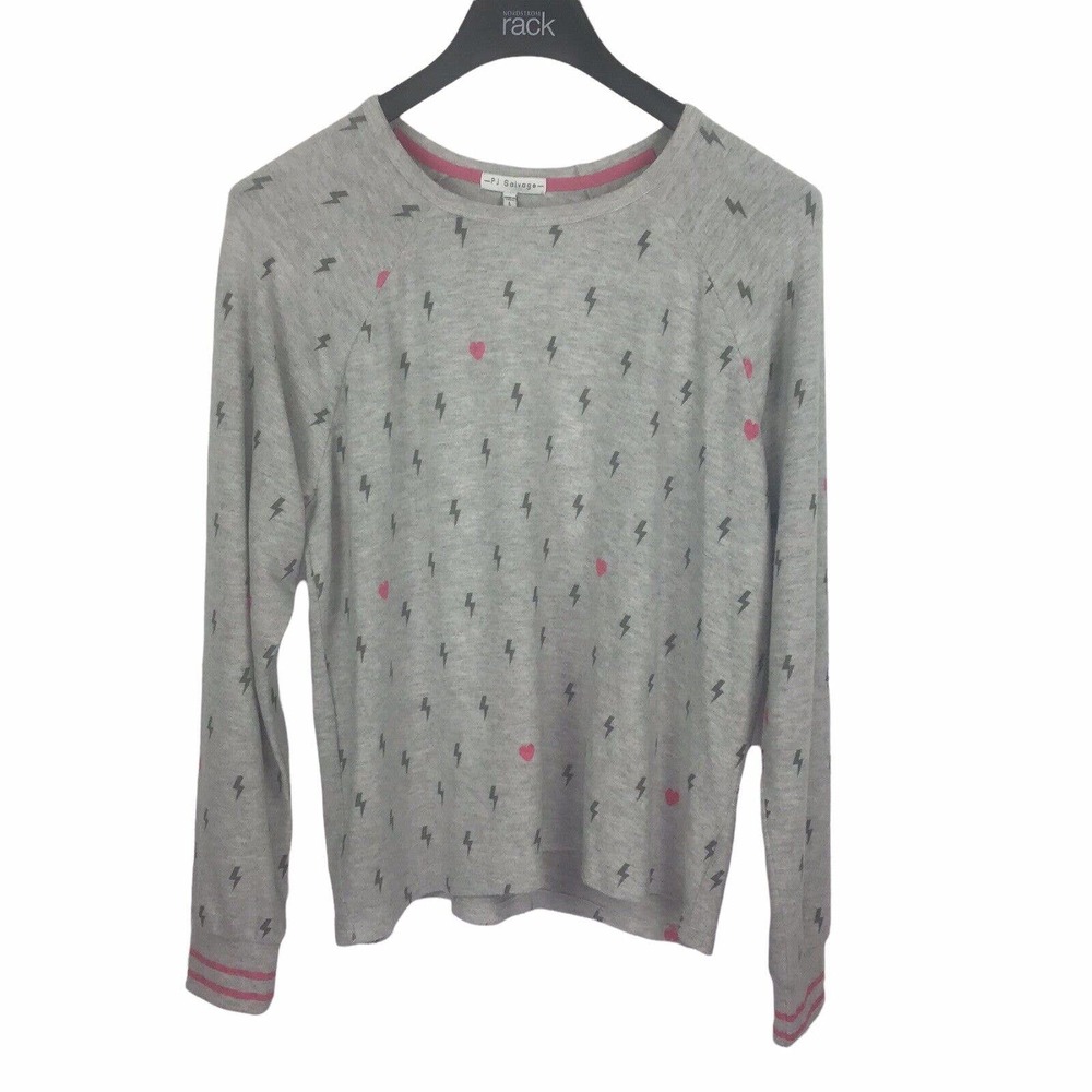 PJ Salvage Gray Lightning Crew Neck Sweatshirt Top Tee Lightweight Sleepwear L - Picture 2 of 5